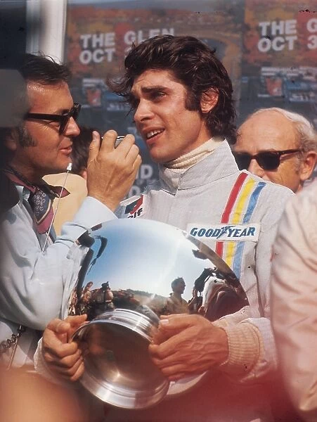 1971 United States Grand Prix: Francois Cevert 1st position on the podium. This was his only Grand Prix win