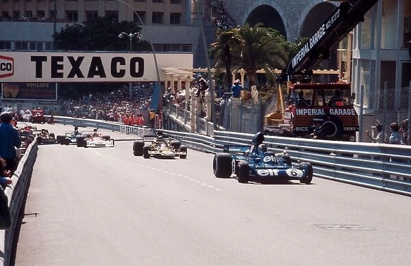 1973 Monaco Grand Prix: Francois Cevert leads Ronnie Peterson and Clay Regazzoni out of Ste. Devote and up Beau Rivage at the start