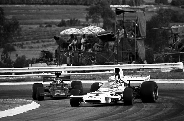 1973 South African Grand Prix: Jody Scheckter, retired, leads Ronnie Peterson, retired, action