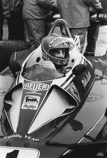 1976 United States Grand Prix East: Niki Lauda, 3rd position, in the pits during practice, portrait
