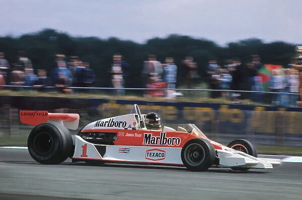 1977 British Grand Prix. Silverstone, England. 14th - 16th July 1977. James Hunt (McLaren M26-Ford), 1st position