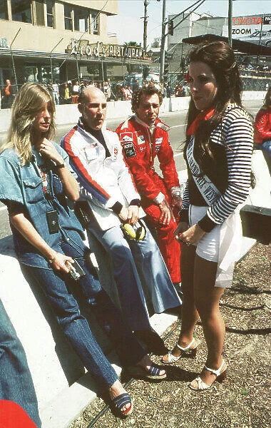 1977 United States Grand Prix West. Long Beach, California, USA. 1-3 April 1977. Stirling Moss and Jochen Mass Ref-77 LB 06. World Copyright - LAT Photographic