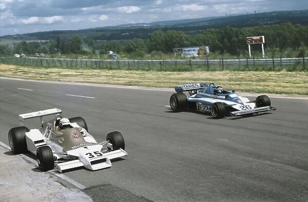 1978 South African Grand Prix. Kyalami, South Africa. 2nd - 4th March 1978. Jacques Laffite (Ligier Matra JS7), 5th position, passes Riccardo Patrese (Arrows FA1), retired, action. World Copyright - LAT Photographic