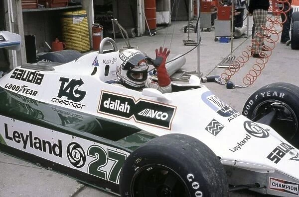 1980 British Grand Prix. Brands Hatch, Great Britain. 11-13 July 1980. Alan Jones (Williams FW07B-Ford Cosworth), 1st position, in the pits. World Copyright: LAT Photographic Ref: 35mm transparency 80GB02