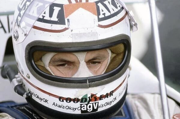 1980 German Grand Prix. Hockenheim, Germany. 8-10 August 1980. Alan Jones (Williams FW07B-Ford Cosworth), 3rd position. Helmet, portrait. World Copyright: LAT Photographic Ref: 35mm transparency 80GER06