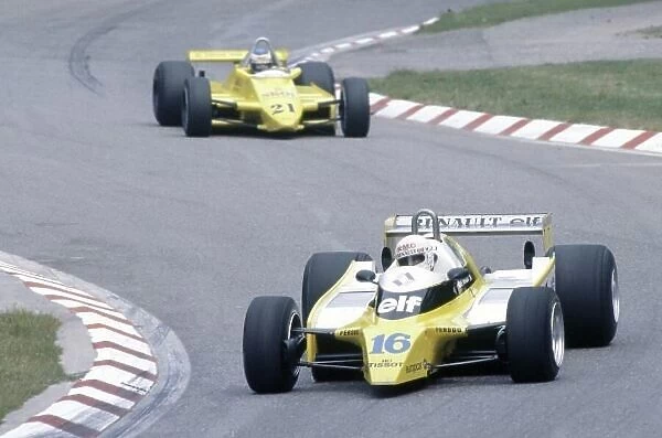1980 German Grand Prix. Hockenheim, Germany. 8-10 August 1980. Rene Arnoux (Renault RE20) leads Keke Rosberg (Fittipaldi F8-Ford Cosworth). Both cars retired. World Copyright: LAT Photographic Ref: 35mm transparency 80GER07
