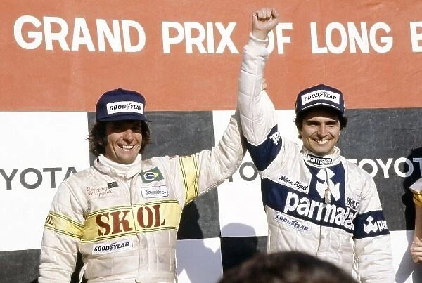 1980 United States Grand Prix West. Long Beach, California, USA. 28-30 March 1980. Nelson Piquet (Brabham BT49-Ford Cosworth), 1st position and Emerson Fittipaldi (Fittipaldi F7-Ford Cosworth)