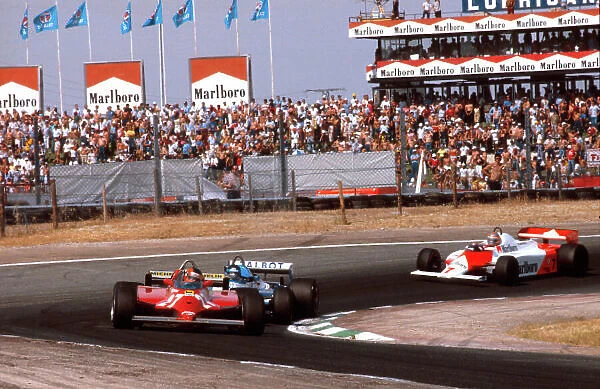 1981 Spanish Grand Prix. Jarama, Spain. 28-31 May 1981. Gilles Villeneuve (Ferrari 126CK) followed by Jacques Laffite (Ligier JS17 Matra) and John Watson (McLaren MP4 / 1 Ford). Ref-81 ESP 13. World Copyright - LAT Photographic