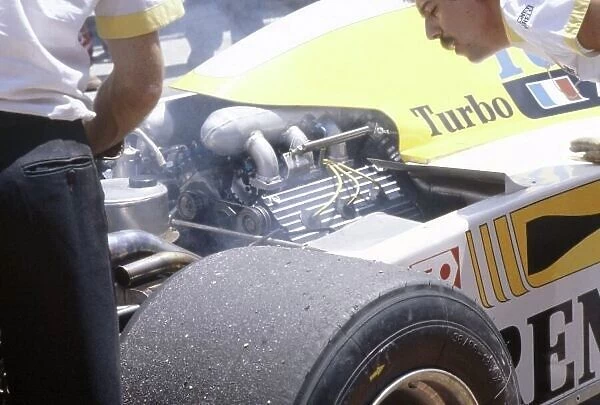 1981 Spanish Grand Prix. Jarama, Spain. 19-21 June 1981. The turbocharged Renault engine in the RE30 of Rene Arnoux. World Copyright: LAT Photographic Ref: 35mm transparency 81ESP20