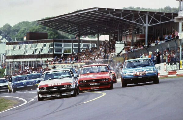 1982 British Saloon Car Championship. Brands Hatch, England. 16th - 18th July 1982. Rd 8. Vince Woodman (Ford Capri III 3.0S), 4th position, leads Gordon Spice (Ford Capri III 3.0S), 2nd position and Pete Lovet (Rover 3500 S), 1st position