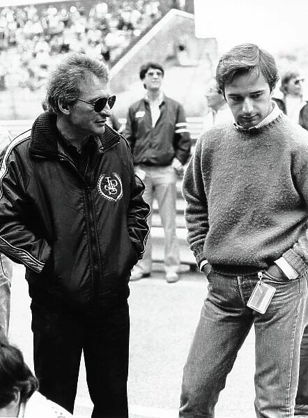 1983 Formula 1 World Championship. Gerard Ducarouge, designer JPS Team Lotus with Elio de Angelis, portrait. World Copyright: LAT Photographic. Ref: B / W Print