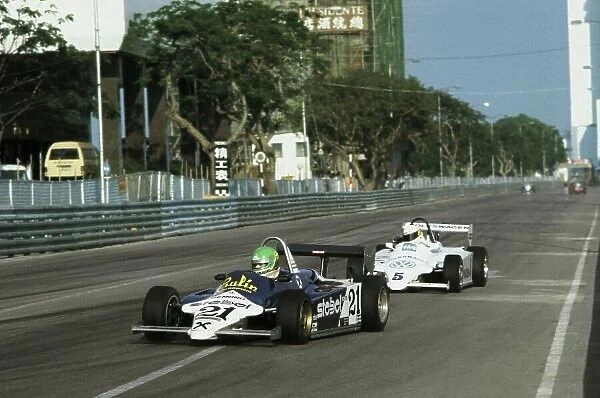 1983 Macau Grand Prix. Circult de Guia, Macau. 17th-20th November 1983. 30th Formula Three Race. Gerhard Berger, Ralt-Alfa Romeo RT3, 3rd position leads Davy Jones, Ralt-VW RT3, retired