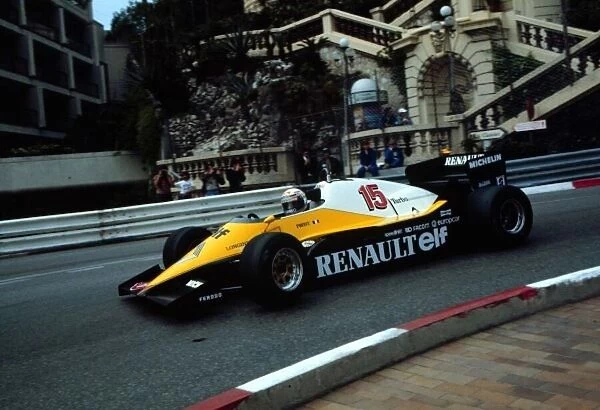 1983 MONACO GP. Polo position man Alain Prost finishes 3rd behind the winner Keke