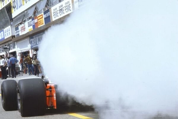 1983 San Marino Grand Prix: A McLaren MP4  /  1C Ford blows its engine