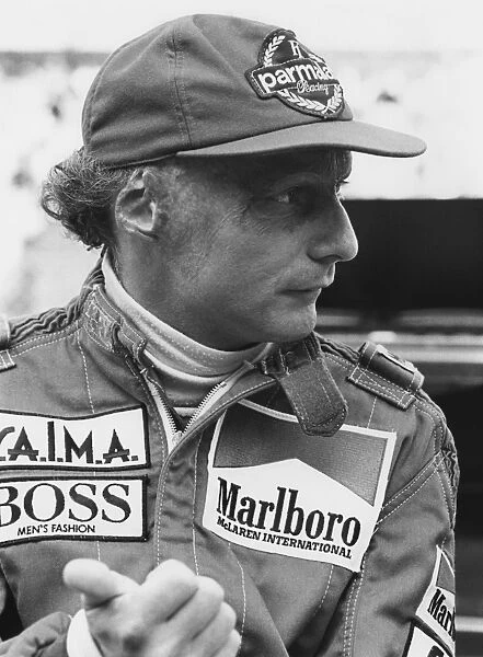 1984 Belgian Grand Prix: Zolder, Belgium. 27th - 29th April 1984. Niki Lauda, retired, portrait. World Ref: B  /  W Print