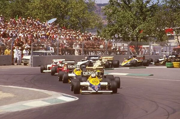1985 Australian Grand Prix: Nigel Mansell leads Ayrton Senna, Keke Rosberg and Michele Alboreto at the start