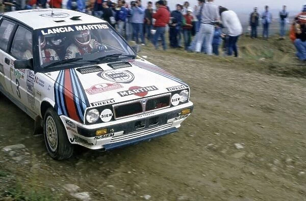 1987 World Rally Championship. Sanremo Rally, Italy. 12-15 October 1987. Miki Biasion / Tiziano Siviero (Lancia Delta HF 4WD), 1st position. World Copyright: LAT Photographic Ref: 35mm transparency 87RALLY08