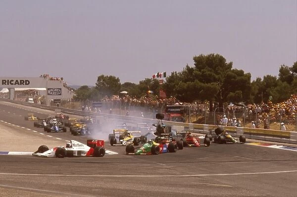 1989 French Grand Prix: Mauricio Gugelmin has a huge crash on the start of the race at Epingle Ecole