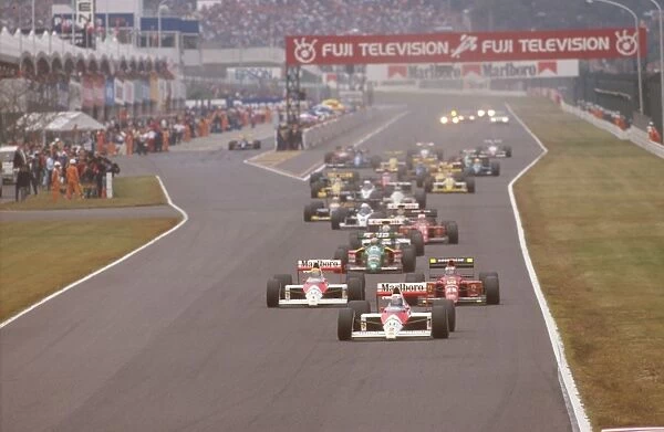 1989 Japanese Grand Prix: Alain Prost leads teammate Ayrton Senna and Gerhard Berger at the start