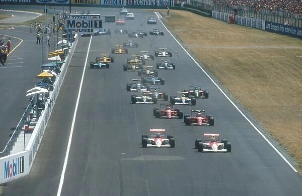 1990 German Grand Prix: Ayrton Senna leads teammate Gerhard Berger, Alain Prost, Nigel Mansell, Riccardo Patrese, Thierry Boutsen, Nelson Piquet