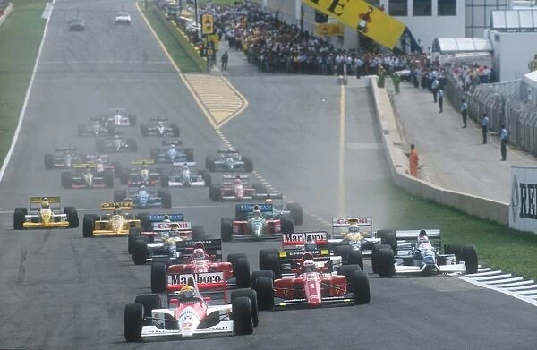 1990 Spanish Grand Prix: Ayrton Senna leads Alain Prost, Nigel Mansell, Gerhard Berger, Jean Alesi, Riccardo Patrese, Thierry Boutsen, Alessandro Nannini