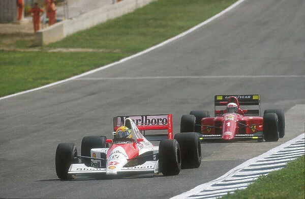1990 Spanish Grand Prix. Jerez, Spain. 28-30 September 1990. Ayrton Senna (McLaren MP4 / 5B Honda) leads Alain Prost (Ferrari 641) from early on in the race