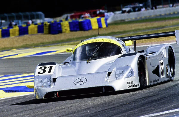 1991 Le Mans 24 hours. Le Mans, France. 22nd - 23rd June 1991. Karl Wendlinger  /  Michael Schumacher  /  Fritz Kreutzpointner (Mercedes-Benz C11), 5th position, action. World Copyright: LAT Photographic. Ref: 91LM f