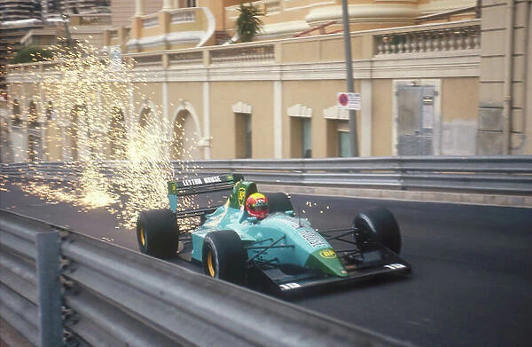 1991 Monaco Grand Prix. Monte Carlo, Monaco. 26-28 April 1991. Mauricio Gugelmin (Leyton House CG911 Ilmor) makes the sparks fly, as his car bottoms out on the climb up Beau Rivage. Ref-91 MON 17. World Copyright - LAT Photographic