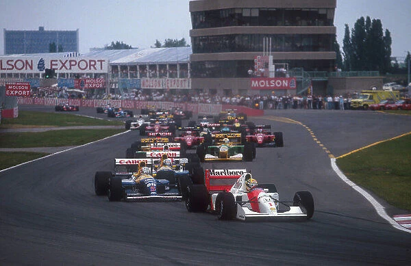 1992 Canadian Grand Prix. Montreal, Quebec, Canada. 12-14 June 1992. Ayrton Senna (McLaren MP4 / 7A Honda) leads Nigel Mansell, Riccardo Patrese (both Williams FW14B Renault), Gerhard Berger (McLaren MP4 / 7A Honda)