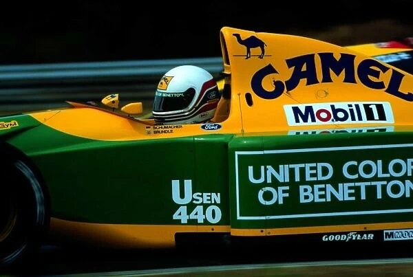 1992 HUNGARIAN GP. Benettons Martin Brundle comes 5th behind the winner Ayrton Senna