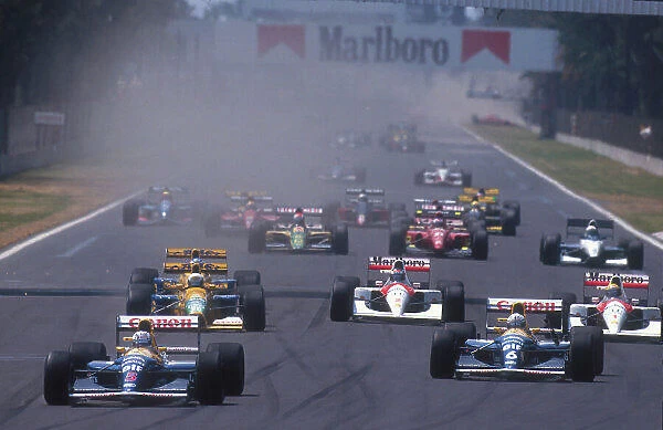 1992 Mexican Grand Prix. Mexico City, Mexico. 20-22 March 1992. Nigel Mansell leads teammate Riccardo Patrese (both Williams FW14B Renault's), Martin Brundle (Benetton B191B Ford), Ayrton Senna