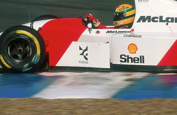 1993 European Grand Prix. Donington Park, England. 9-11 April 1993. Ayrton Senna (McLaren MP4 / 8 Ford) 1st position. Ref-93 EUR 03. World Copyright - LAT Photographic
