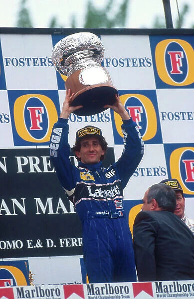 1993 San Marino Grand Prix. Imola, Italy. 23-25 April 1993. Alain Prost (Williams Renault) 1st position on the podium. Ref-93 SM 05. World Copyright - LAT Photographic