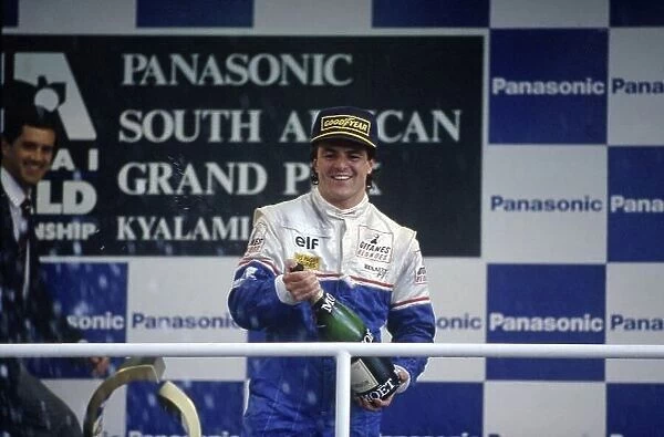 1993 South African Grand Prix. Kyalami, South Africa. 12th - 14th March 1993. Mark Blundell (Ligier JS39 Renault) 3rd position, podium. World Copyright: LAT Photographic. ref: 35mm Colour Transparency