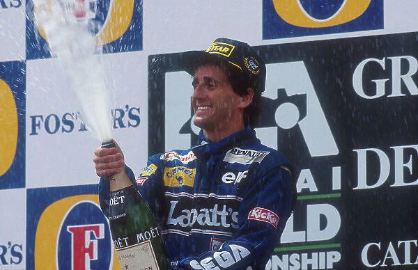 1993 Spanish Grand Prix. Barcelona, Spain. 7-9 May 1993. Alain Prost (Williams FW15C Renault) 1st position on the podium. Ref-93 ESP 02. World Copyright - LAT Photographic