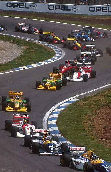 1993 Spanish Grand Prix. Barcelona, Spain. 7-9 May 1993. Damon Hill leads Alain Prost (both Williams FW15C Renault's), Ayrton Senna (McLaren MP4 / 8 Ford), Michael Schumacher, Riccardo Patrese (both Benetton B193B Ford's)
