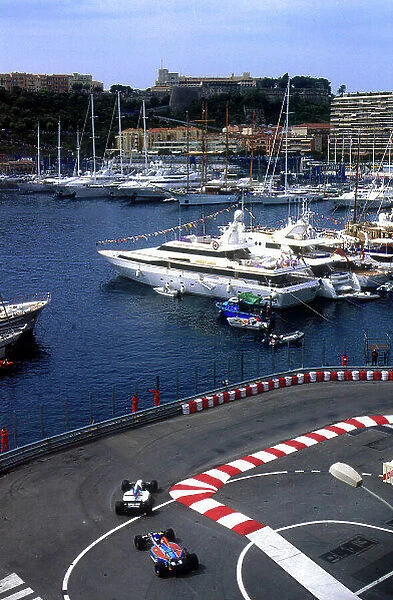1994 Monaco Grand Prix. Monte Carlo, Monaco. 13-15 May 1994. Mark Blundell (Tyrrell 022 Yamaha) follwed by Michele Alboreto (Minardi M193B Ford) 6th position in the Nouvelle Chicane. Ref-94 MON 47. World Copyright - LAT Photographic
