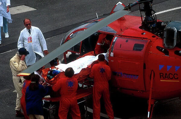 1994 Spanish Grand Prix. Barcelona, Spain. 27-29 May 1994. Andrea Montermini (Simtek S941 Ford) crashed during practise on Saturday. He sustained nothing worse than a broken right toe and a cracked left heel along with being mildly concussed