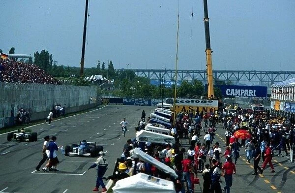 1995 CANADIAN GP. The crowd invades the track after Jean Alesis first career win