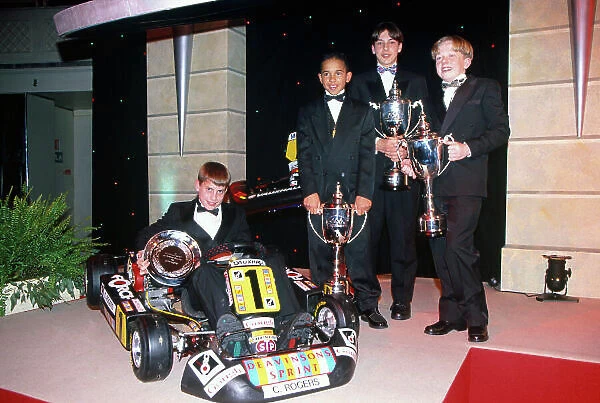 1996 Autosport Awards. Grosvenor House Hotel, London. 1st December 1996. Lewis Hamilton, Gary Paffett, Tom Sisley and Chris Rogers on the stage. World Copyright: LAT Photographic. Ref: Colour Transparency
