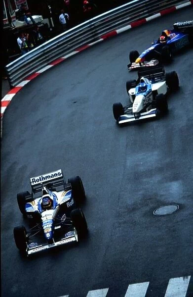 1996 MONACO GP. Jacques Villeneuve during the first lap of the race. Photo: LAT