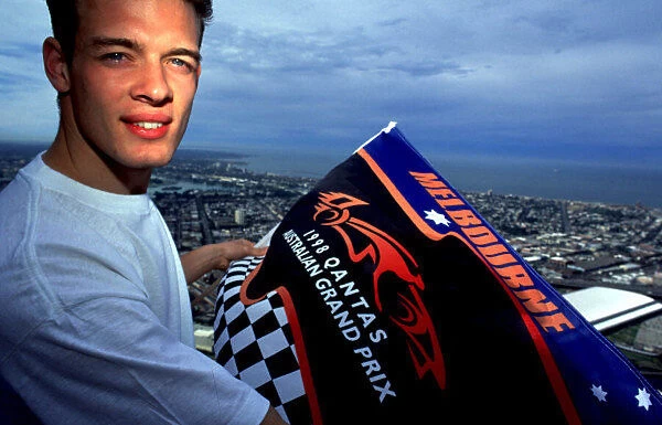 1998 AUSTRALIAN GP. Alexander Wsrz stands at the top of the Rialto Tower in Melbourn