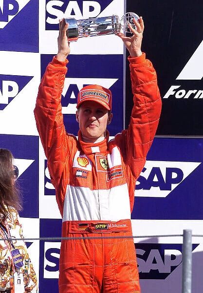 2001 American Grand Prix - Race Indianapolis, United States. 30th September 2001. Michael Schumacher, Ferrari F2001, (2nd). Podium. World Copyright: Steve Etherington / LAT Photographic ref: 18mb Digital Image