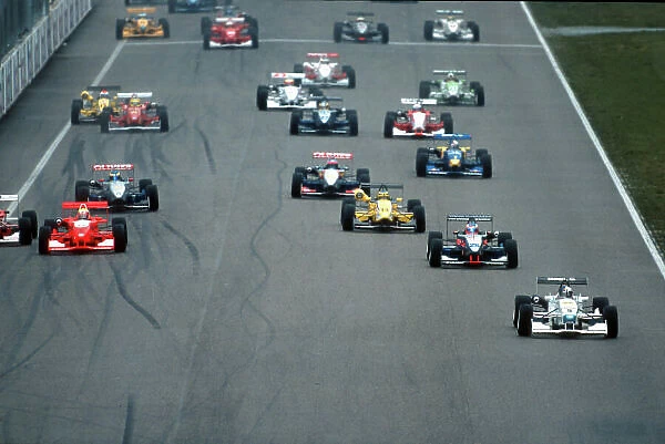 2001 German Formula 3 Championship Hockenhein, Germany. 22nd April 2001. Frank Diefenbacher leads at the start of the race World Copyright: Malcolm Griffiths / LAT Photographic ref: 35mm Image A02
