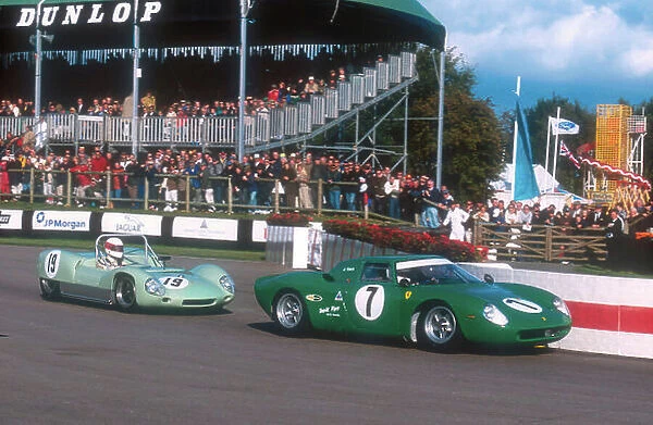 2001 Goodwood Revival. Goodwood, Sussex, England. 15-16 September 2001. Joaqufn Folch-R (Ferrari 275 LM) 3rd position followed by Robert Brooks (Lotus 19 Climax) 2nd position in the Whitsun Trophy race