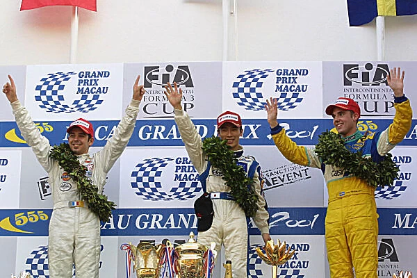 2001 Macau Grand Prix. Takuma Sato 1st, B. Treluyer 2nd & B. Wirdheim 3rd