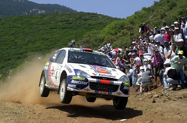 2001 World Rally Championship. Acropolis Rally June 14-17, 2001. Colin McRae leaps over stage 16 on his way to his third successive victory. Photo: Ralph Hardwick / LAT