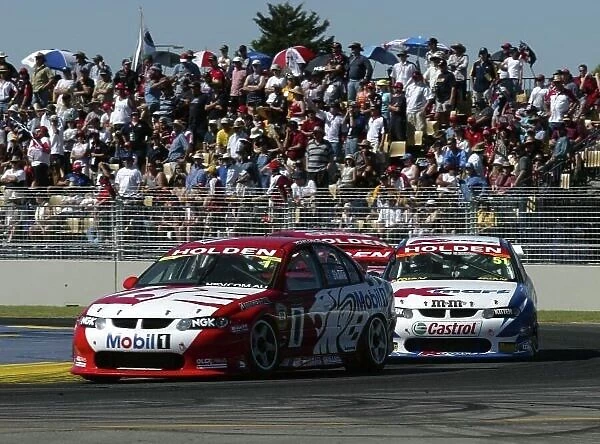 2002 Australian V8 Supercars Adelaide Clipsal 500. Australia. 17th March 2002 Holden driver Mark Skaife leads second place driver Greg Murphy on his way to victory in race 2 in Adelaide today. World Copyright: Mark Horsburgh / LAT Photographic ref