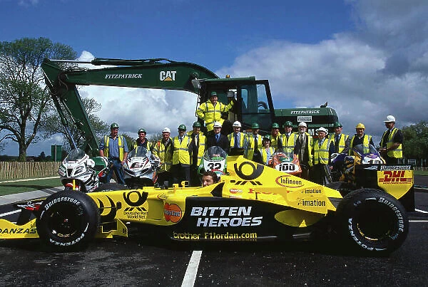 2002 Dadford Road Opening. Silverstone, England. 23rd May 2002. Members of the construction company, World Superbike riders and Justin Wilson help open the new road leading to Silverstone. World Copyright: Peter Spinney / LAT ref: 35mm Image