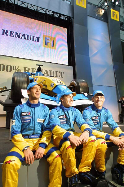 2002 Renault F1 Launch Jarno Trulli, Fernando Alonso and Jenson Button Paris